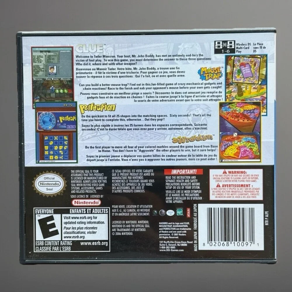 Clue/Mouse Trap/Perfection/Aggravation (Nintendo DS, 2007)‎ CIB With Manual